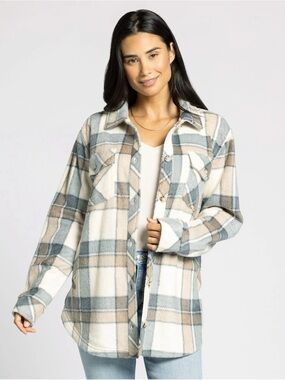 Thread & Supply T/S Plaid Sherpa Shirt Jacket  Snap Front Size S Cabincore